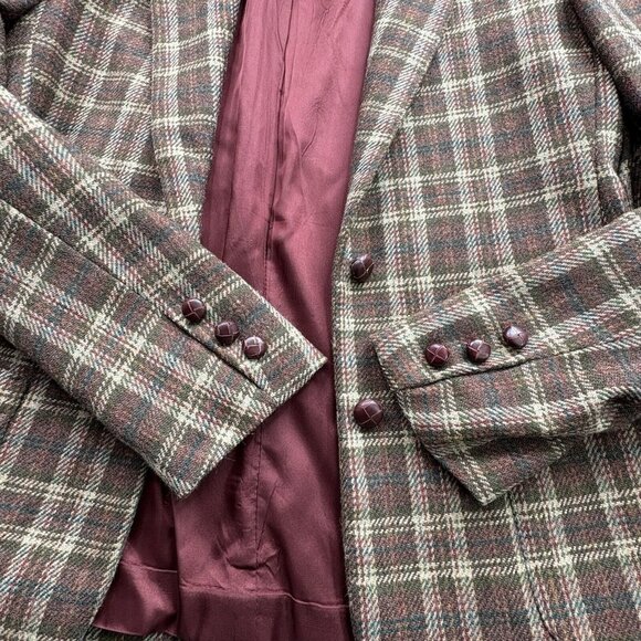 VTG EJE Blazer Jacket Womens 14 Brown Plaid Dark Academia 90s Wool Runs Small - Picture 5 of 16